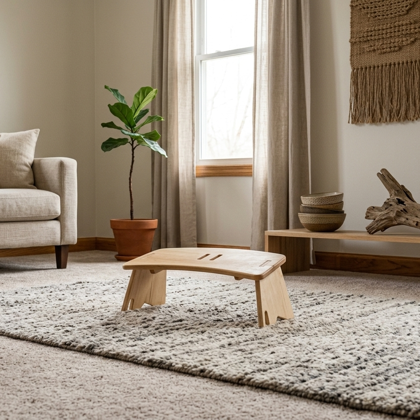 Maple Kneeling Meditation Stool in the center of a room