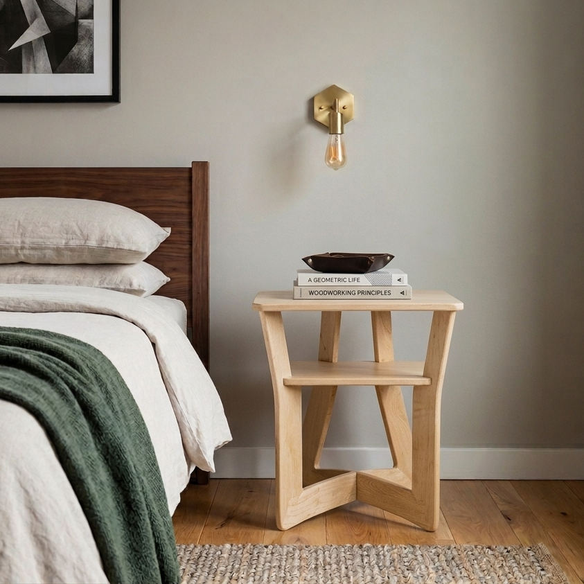 Small Maple Nightstand holding books and a tray